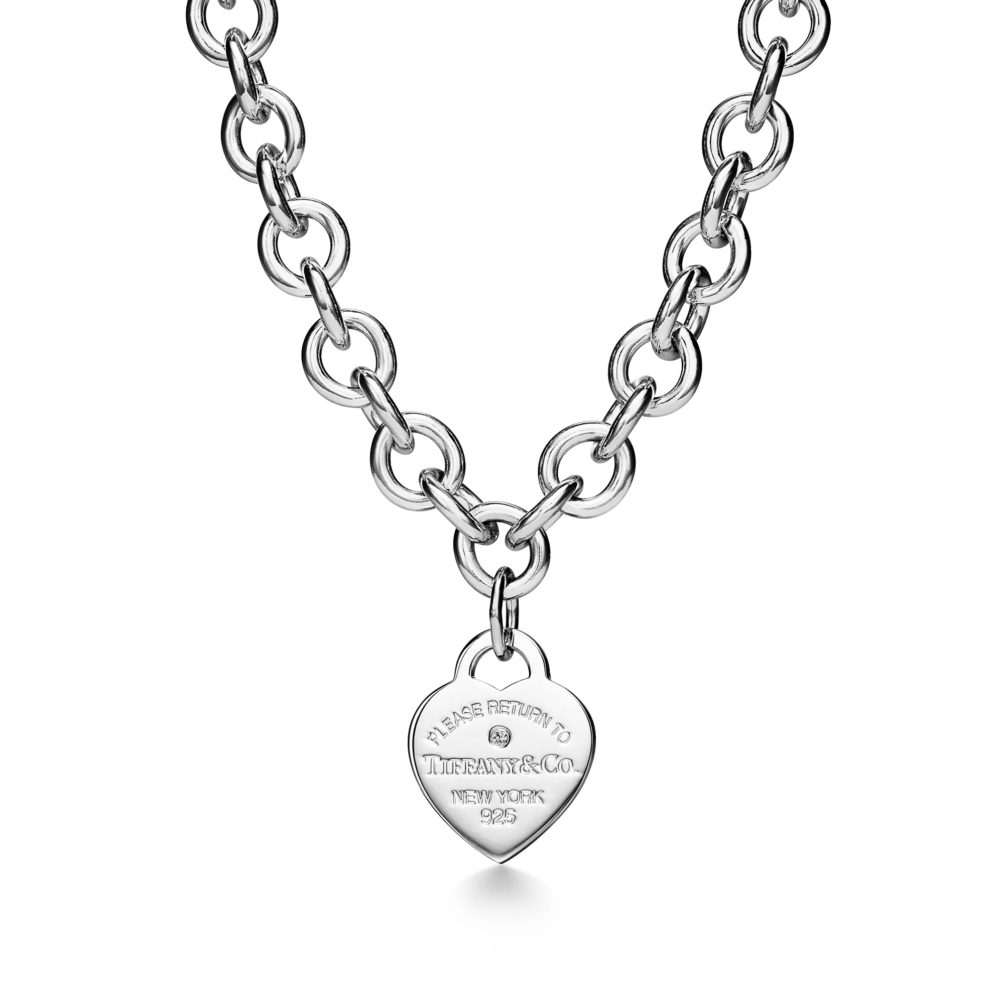 Heart Tag Necklace in Silver with a Diamond, Medium