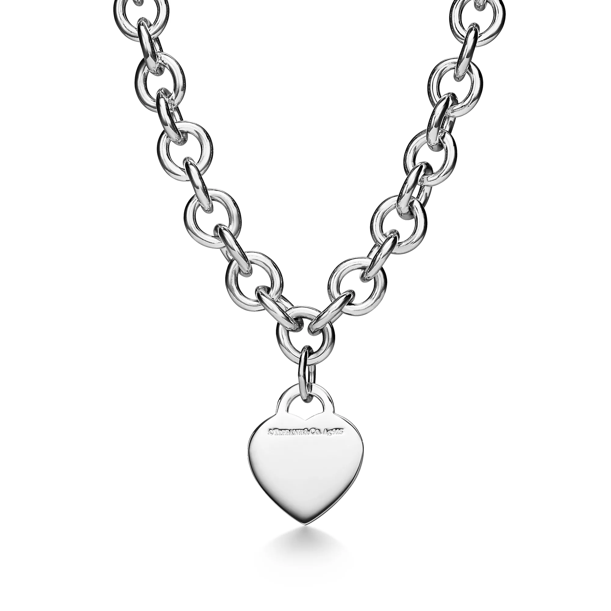Heart Tag Necklace in Silver with a Diamond, Medium Back