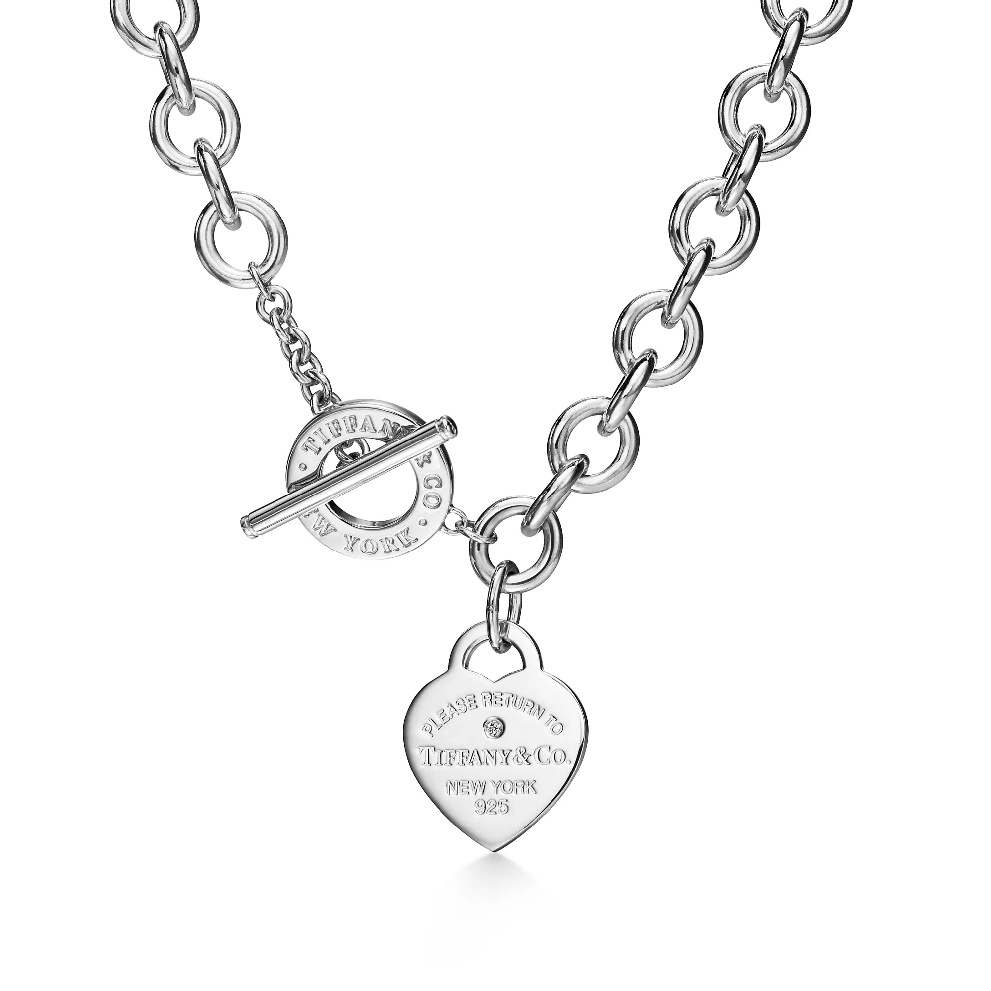 Heart Tag Necklace in Silver with a Diamond Medium